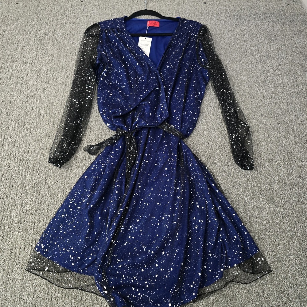 Dot Boutique Galaxy Dress XL Blue Black Mesh Sleeve Celestial Whimsigoth NWT